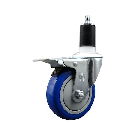 Service Caster 4'' SS Blue Poly Swivel 1-1/2'' Expanding Stem Caster Total Lock Brake SCC-SSEXTTL20S414-PPUB-BLUE-112